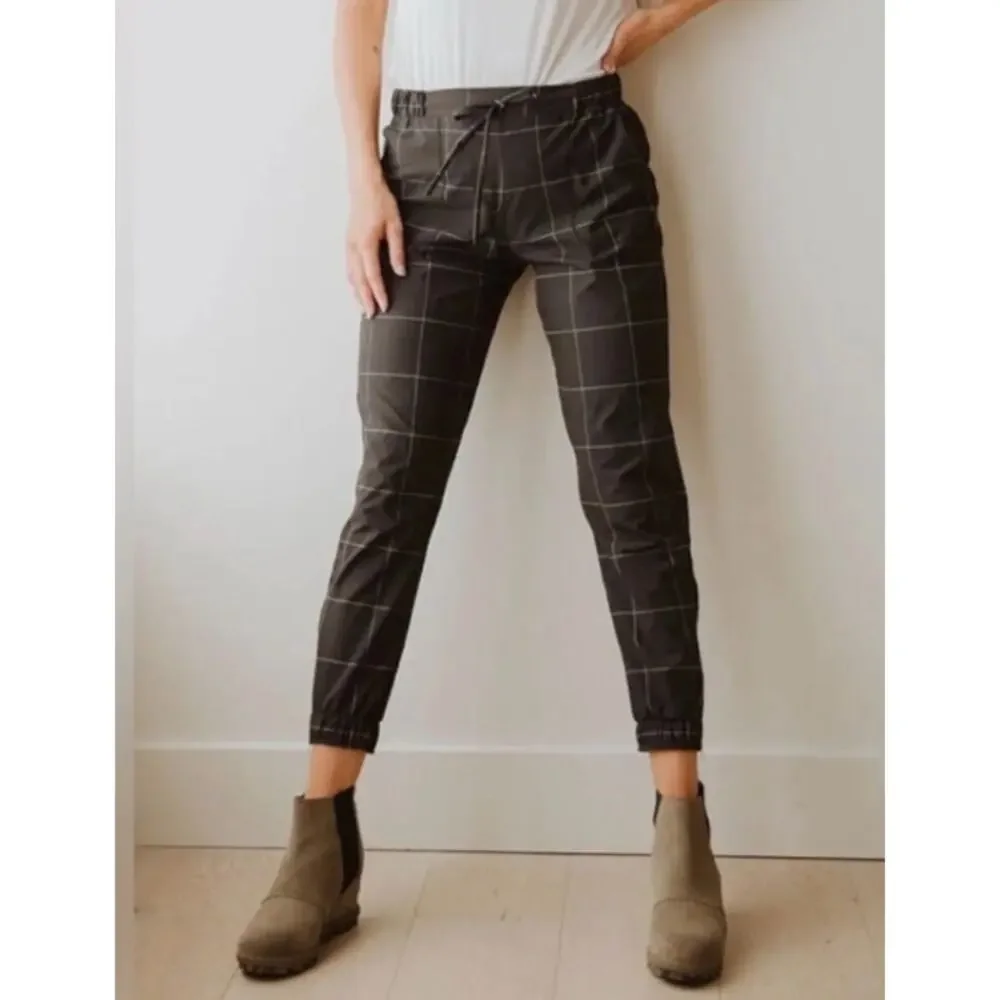 Albion Jetsetter Joggers Windowpane Black White Pants Women Sz M Tall - Picture 3 of 16